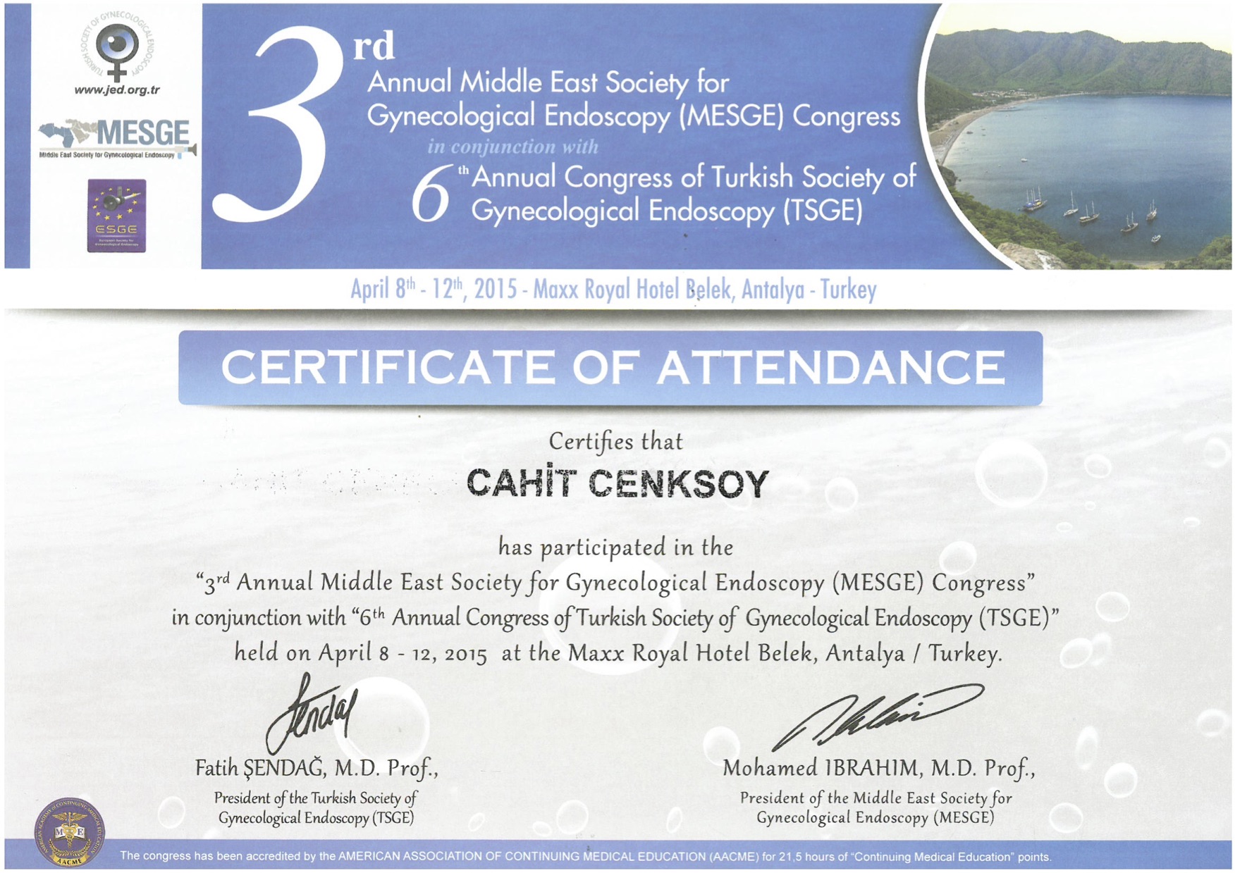 Congress Certificate of Attendance